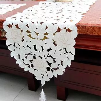 Table Runner Home Decor Placemat Embroidered Vintage Lace Table Decoration White Flower 40x150cm белый