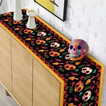 Table Runners for Day of The Dead Decoration Hallowen Tablecloth Decoration Ghost Party Home Decor Accessories Dia De Muertos 33x183cm