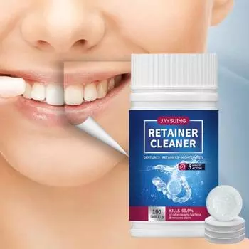 Таблетки для чистки зубных протезов, 1 флакон, свежее дыхание, уменьшает чувствительную грязь, чистит протезы, ферментный прозрачный фиксатор, очищающие шипучие таблетки для дома 100pcs