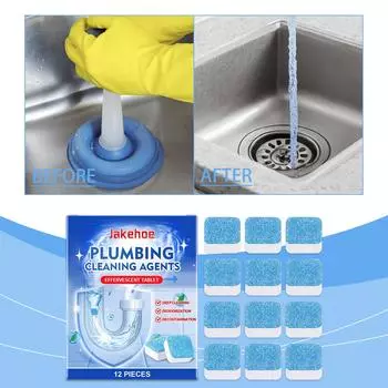 Таблетки для прочистки сливов JAKEHOE Таблетки для прочистки засоров в кухонных трубах и удаления жира 12pcs