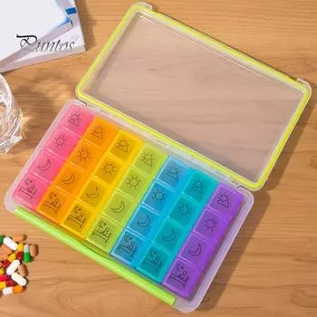 Таблетница, устойчивая к падениям, герметичная, 28 ячеек, 4 раза в день, органайзер для таблеток на 7 дней для витаминов разноцветный