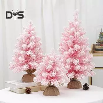 Настольная мини-елка, искусственный снег, флокированное рождественское украшение, зимнее очарование, рождественское украшение для домашнего декора рабочего стола S