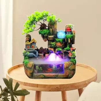Tabletop Water Fountain Rockery Landscape Waterfall Zen Meditation Bonsai Feng Shui Decor for Yoga Living Room Indoor Relaxation
