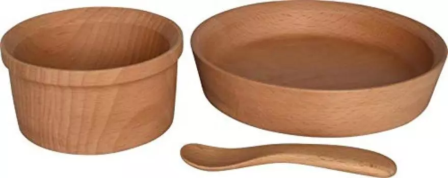 Tableware East Baby Tableware Wooden Set Boxed Piece Tableware Gift First Eating Baby Gift Gift Set Present Wrapping Paper Wrapping (3 Set)