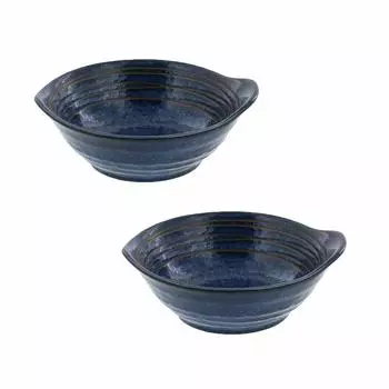 Tableware East Japanese Tableware Tonsui Pot Pot, Small Bowl, Serving Plate (Kiln Dark Blue), Set of 2