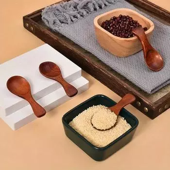 tableware, milk powder, Gadgets,round mouth spoon, wooden 8cm small wooden spoon, household small teaspoon, teaspoon светло-желтого