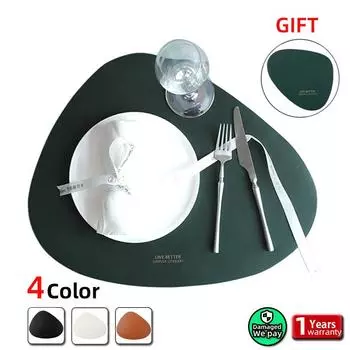 Tableware Pad Placemat Table Mat PU Leather Heat Insulation Non-Slip Simple Placemats Disc Coaster Placemat for Dining Table 45X37 cm