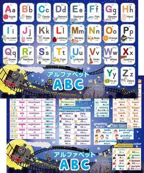 Таблица алфавита для школы в ванной комнате Набор из 2 плакатов для ванной Сделано в Японии Дизайн Galaxy Express Таблица алфавита для экзаменов Образовательный английский язык B3