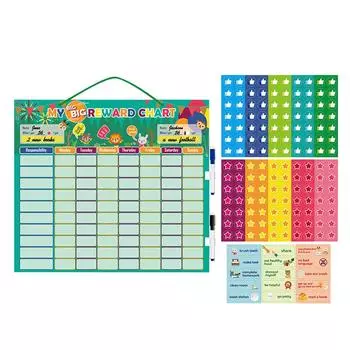 Таблица мотивации для детей - Вспомогательные инструменты при СДВГ, Таблица поведения и 140 магнитов, Система ответственности, Добавьте веселья, Назначенные планы 5 мл One Size белый