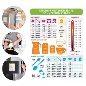 Таблица преобразования для кухни, магнит, сухой вес, измерение объема жидкости, преобразование температуры, водонепроницаемый инструмент для выпечки и приготовления пищи разноцветный