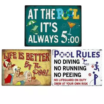 Табличка с правилами бассейна, украшения для внутреннего/наружного бассейна, алюминиевый металлический знак