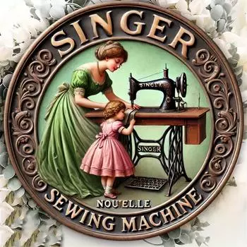 Табличка-знак швейной машинки Singer Metal Singer в винтажном стиле размером 7,8 дюйма - отличительное железное настенное украшение с ретро-эстетикой чёрный