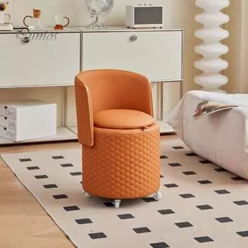 Табурет для макияжа с колесиками, износостойкий, легко моющийся, обитый, вращающийся на 360 градусов, небольшой вращающийся стул светло-серый