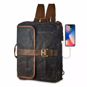 TACKS PC с USB-зарядкой рюкзак и сумка BTBP004 [BRASS Leathercraft] Мужской многофункциональный рюкзак, сумка, портфель, 2-сторонний (серый) серый