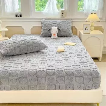 Taffeta Velvet Bed Cover Thicken Warm Winter Fitted Sheet Soft Plush Elastic Mattress Cover Warm Dust Protection Mattress Cover 48X74CM pillowcase-2