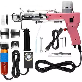 Тафтинговый пистолет с комплектом триммера для ковров, тафтинговый пистолет 2 в 1 с разрезным и петлевым ворсом, комплект станка для коврового пистолета для начинающих розовый