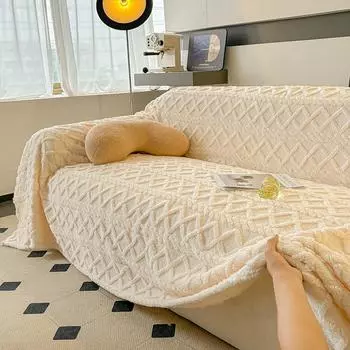 Tafu Fleece Sofa Cover Warm Soft Sofa Blanket for Winter Plain Solid Color Sofa Plaids Single/Double/Three Seat Sofa Towel 180x130cm