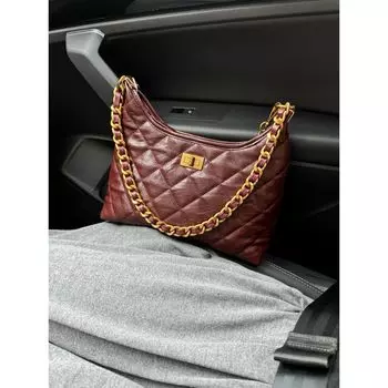 Tag Price 598 ~! Company Order! Soft Leather Texture Hobo Rhombus Chain Bag New Women s Bag Shoulder Over-the-shoulder Bag Wine Red soft leather texture