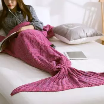 Tail Mermaid Sofa Blanket Soft Warm Hand Crocheted Knitting Blankets Decoration Datura Purple,50*90cm/19.69*35.43in