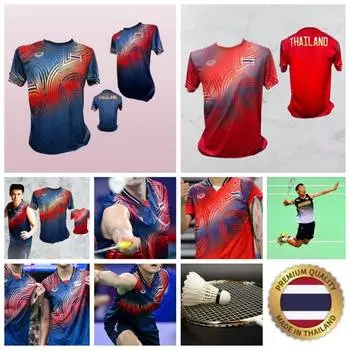 ТАИЛАНД Национальная Олимпиада по бадминтону 2024 года, футболка с принтом, быстросохнущая, с круглым вырезом, полиэстер, короткий рукав, форма, флаг Таиланда, логотип, спорт в помещении XS