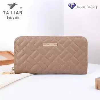 Tailian 2024 Большой вместительный длинный женский кошелек с вышивкой нитками и молнией фиолетовый