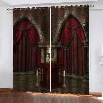 Таинственная темная комната в замковых колоннах, занавеска с узором в виде свечей для гостиной, занавеска с цветным рисунком 100W160H(CM)40x63in&Hook