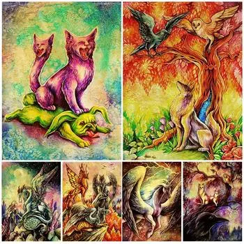 Таинственное сказочное существо, настенное искусство, печать на холсте, единорог, дракон, феникс, олень, сова, абстрактное искусство, постер и принт, домашний декор без рамки 21*30cm
