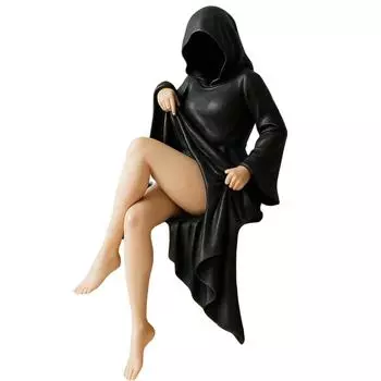 Таинственные статуэтки, Готическая скульптура, Настольные статуэтки, Сидящие фигуры в черных одеждах смерти, Книжная полка One Size