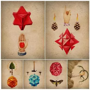 Таинственный драгоценный камень, кристалл и отпечаток пальца, ретро настенная живопись на холсте, абстрактные элементы алхимии, художественный реквизит 21cm30cm NoFrame