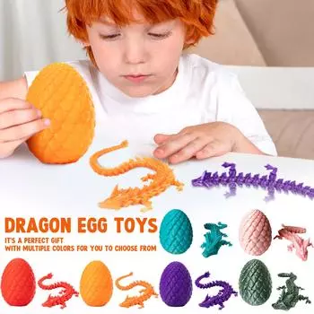 Таинственный дракон с яйцом, Дракон с яйцом, напечатанный на 3D-принтере, Гибкий дракон с шарнирами и яйцами, Подарочная игрушка, напечатанная на 3D-принтере One Size чёрный