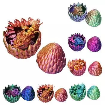 Таинственный дракон с яйцом, Дракон с яйцом, напечатанный на 3D-принтере, Гибкий дракон с шарнирами и яйцами, Подарочная игрушка, напечатанная на 3D-принтере One Size