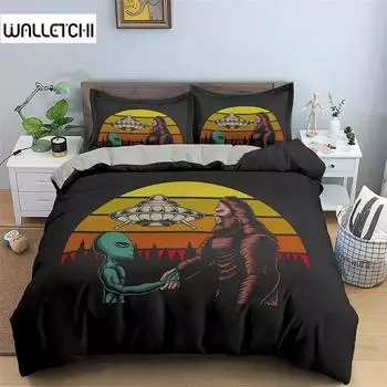Таинственный комплект постельного белья с изображением пришельцев НЛО, пододеяльник, одеяло, комплект постельного белья, наволочка, размер King Queen Twin для мальчиков и девочек взрослых 135x200cm 2pcs