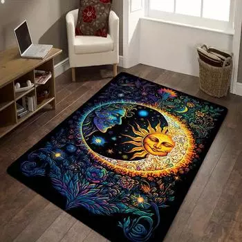 Таинственный ковер с изображением солнца и луны, фланелевые ковры, пригодные для машинной стирки, нескользящий коврик для спальни, гостиной, домашнего декора, дивана, ковер 40X60cm-16x24in