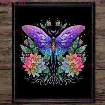 Таинственный Мотылек Фаза Луны Настенное Искусство Абстрактное Волшебство и Волшебные Существа Холст 21cm30cm NoFrame