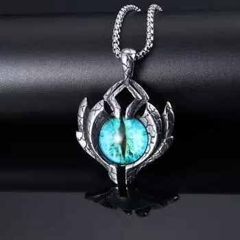 Таинственный ретро-дьявольский глаз, голубые глаза, нержавеющая сталь, бесцветный кулон
