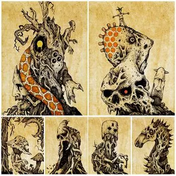 Таинственный Темный Монстр Ретро Настенная Картина Маслом Абстрактная Черная Магия Чужой Жизнь Плакат Украшение Дома 21cm30cm NoFrame