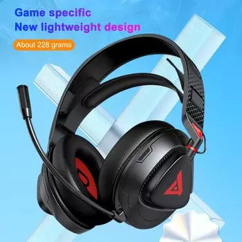 TAIOU Over Ear Gaming Headset Легкие наушники для киберспорта BT5.3 и 2,4G Беспроводные проводные 3,5 мм чёрный/красный