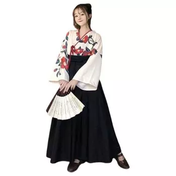 Taisho Roman Hakama Косплей Кимоно Японская одежда Лолита Культурный фестиваль Школьный фестиваль Хэллоуин M [sac taske] (Черный Размер)
