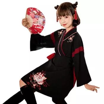 Taisho Roman Hakama Косплей Кошка Кимоно Японская Одежда Лолита Кошка Выкройка Хэллоуин Короткая Длина L [sac taske] (Черный Размер) чёрный