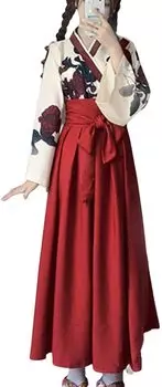 Taisho Roman Hakama Японская одежда Кимоно Косплей Костюм Длинный Маскировка Юката Роза Узор Розы [Lady Lazy] Женщины Женщины (Красный, С) красный