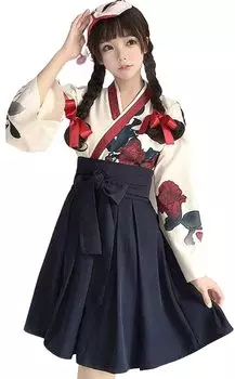 Taisho Roman Hakama Японское кимоно Платье Длинное Цветочный Узор Лолита Одежда Лолита Большой Размер Свободный Милый Черный Красный Цветочный Узор Простой Готический Лолита чёрный