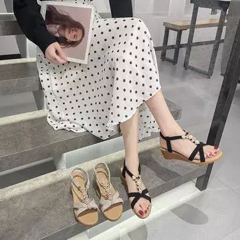 Taizhou танкетка женская обувь новый ретро этнический стиль танкетка каблук увеличивающий каблук пляжные сандалии бохо сандалии женские 35