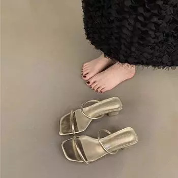 Taizhou women s slippers 2024 summer new casual retro French style fine strap heel high thick heel sandals women 35 серебряный