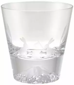 Tajima Glass Edo Glass Fuji rocks glass in wooden box and Mt. (moon rabbit)