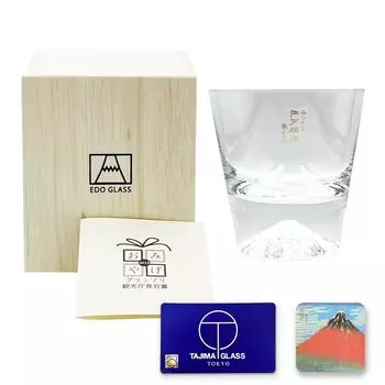 Tajima Glass Rocks Fuji Genuine Made in Original Сертификационная карточка продукта Деревянная коробка Прозрачная 1 Подставка под стакан из бумаги Fuji [Бонусный набор] Стекло, Mt. Стекло, чистый