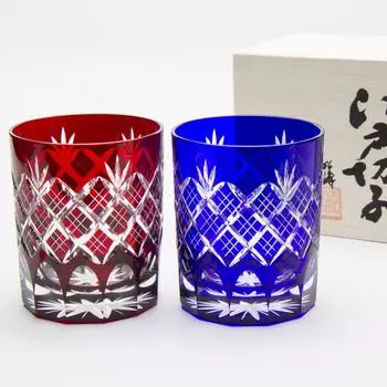 Tajima Glass Tajima Glass Edo Kiriko Layered Arrow Bottom Old Glass Pair Pattern/Chrysanthemum TG04-24-2