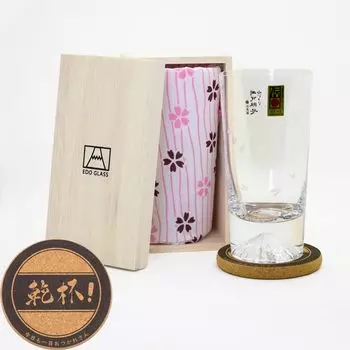 Tajima Glass Японский стакан Fuji ручной работы Sakura Kiriko, завернутый в пленку из вишневого цвета, с подставкой Tajima Glass Стекло Fuji Подарок на день свадьбы