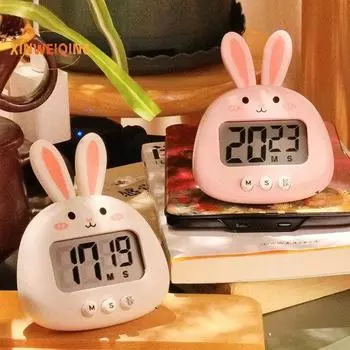 Таймер будильника с мультяшным кроликом, большой экран, точное время, ручное напоминание, кухонные часы розовый