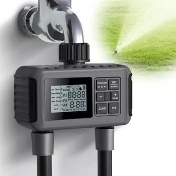 Таймер для полива с 2 выходами, автоматическая система полива, таймер полива с большим ЖК-экраном/дождем чёрный