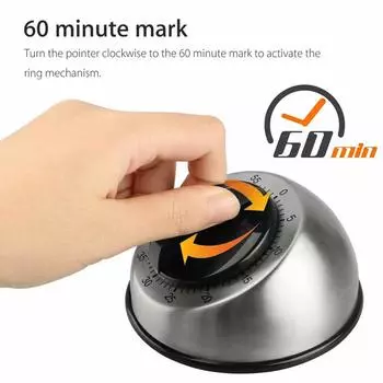 Таймер для приготовления пищи с заводным звонком на 60 минут . Кухонный механический Countdo L1C6 Black+Silvery-One size